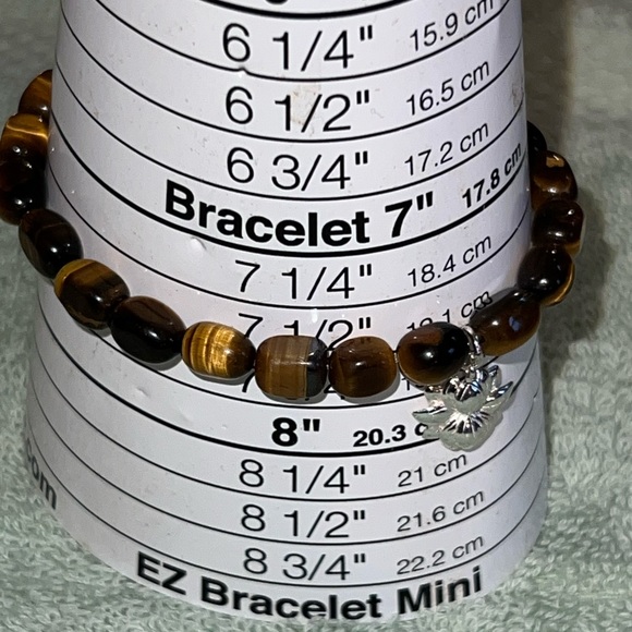 Natural Tigers Eye Yellow/Brown Stone Stretch Bracelet With 925 Dangle 7.5” - Picture 2 of 4